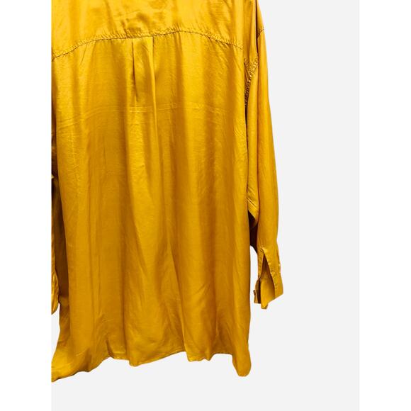 Details Express Vintage Silk Blouse Plus Size 24 Mustard Yellow Button Down - Picture 4 of 8